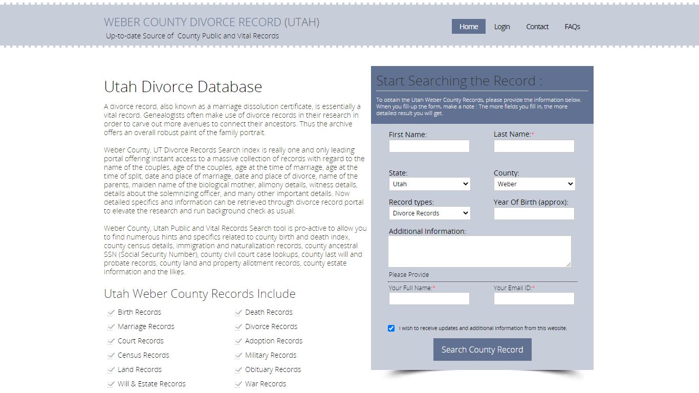 Weber County, Divorce Records & Spouse Information